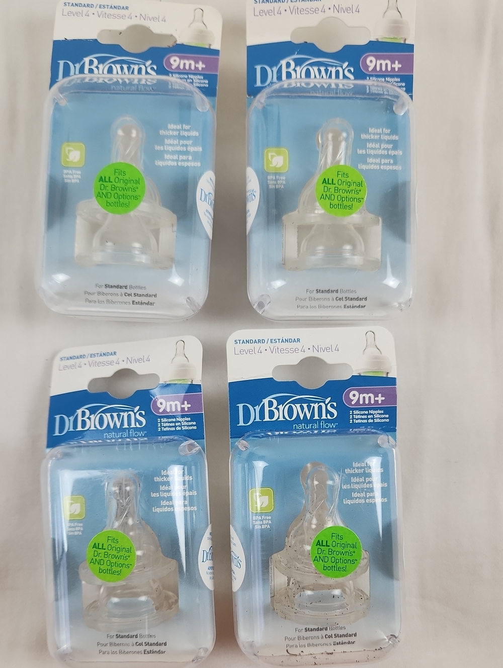Dr. Brown's 9m+ Natural Flow Standard Nipple, Clear, Four Two Packs